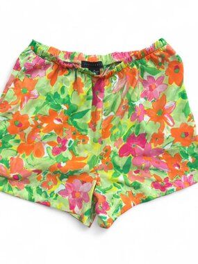 Neon green, orange, and pink floral Sanctuary shorts.
